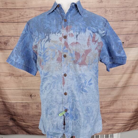 THE TERRITORY AHEAD BLUE FLORAL SHORT SLEEVE BUTTON UP HAWAIIAN SHIRT MENS SZ L - Picture 3 of 6